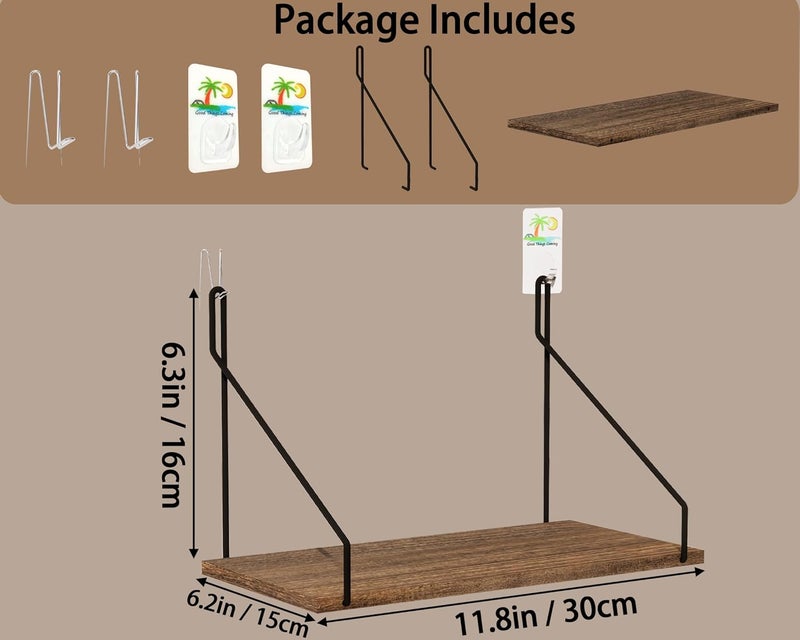 SoaShower Cubicle Shelf with Hooks – 11.8" Office Cubicle Accessories for Work, Floating Wall Shelf for Cubicle Decor, Hanging Organizer for Cubicle Wall Storage & Office Decorations&Brown - Image 3